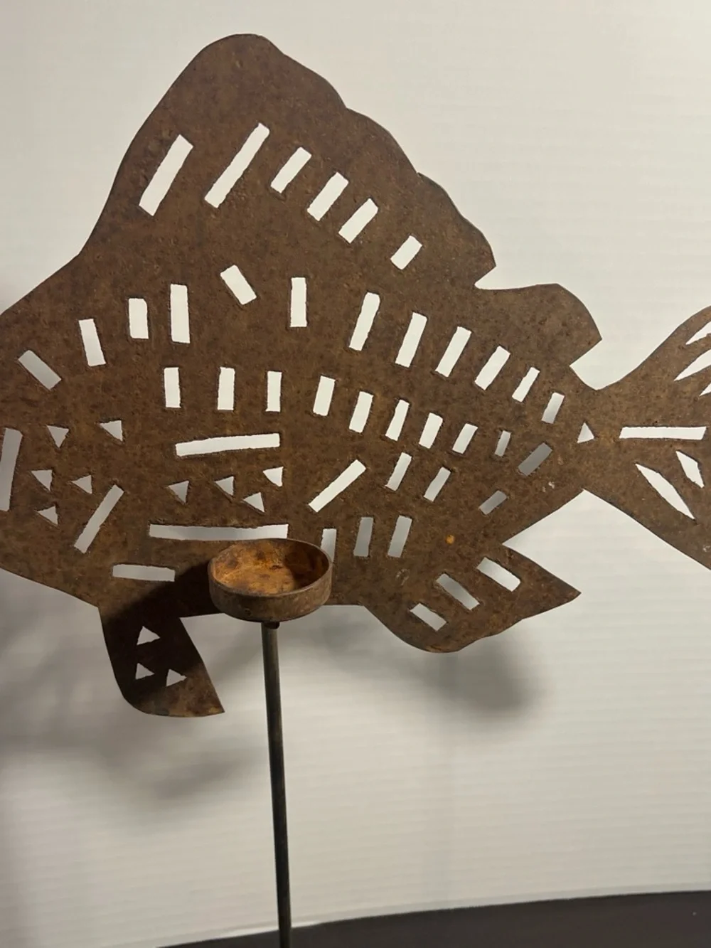 Rustic Brown Metal Fish Garden Stake - Decorative Fish Sculpture
